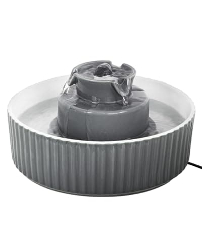 Waatoos Ceramic Cat Water Fountain, 2.1L/71oz Cupcake Pet Water Fountain for Cats and Dogs, Automatic Pet Drinking Fountain with Pump, Filter & Foam (Dark Grey)