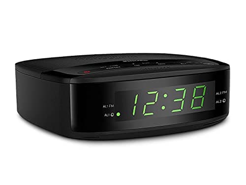 PHILIPS Radio Alarm Clocks for Bedrooms, LED Display, Easy Snooze, Sleep Timer, Alarm Clock Radio w/Battery Backup Bedroom Clock Black (Batteries not Included)
