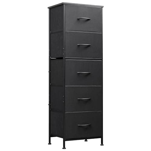 WLIVE Fabric Dresser, 5-Drawer Tall Dresser for Bedroom, Storage Organizer with Fabric Bins, Wood Top, Sturdy Steel Frame, Chest of Drawers for Closet, Hallway, Charcoal Black
