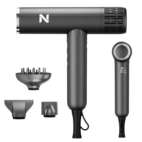 Natrial Ionic Professional Hair Dryer with Diffuser for Curly Hair,1600W&110000RPM High Speed Blow Dryer for Women,Fast Drying,Lock Function,Low Noise,Lightweight for Home Travel Salon,Medium Gray