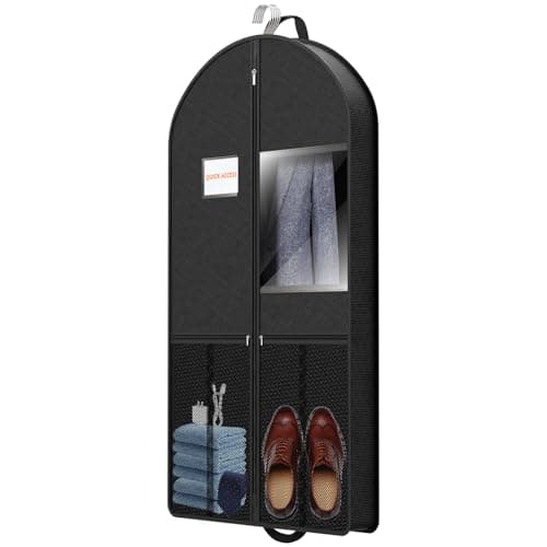 Suit Garment Clothes Travel Bag: 43 inch Lightweight Foldable Black Short Fabric Breathable - Hanging Storage Cover Pockets Zipper for Men - Wardrobe Carry Coat Jacket Uniform Tuxedo Shirt