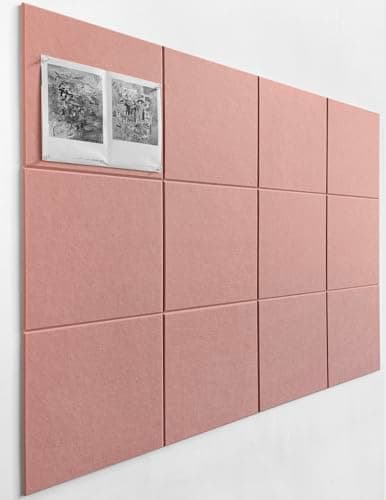 DECORITA Felt Wall Tiles | Large Cork Board Alternative | Aesthetic Felt Bulletin Board for Office, Home & Classroom | Large Cork Boards for Walls Pinboard (12-Pack) | Pink