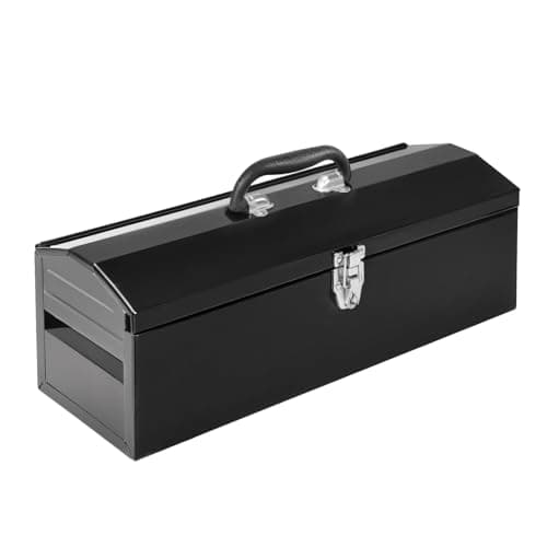 Torin ATB202B 19" Portable Steel Tool Box Hip Roof Style Storage Organizer with Metal Latch Closure and Removable Storage Tray, Black