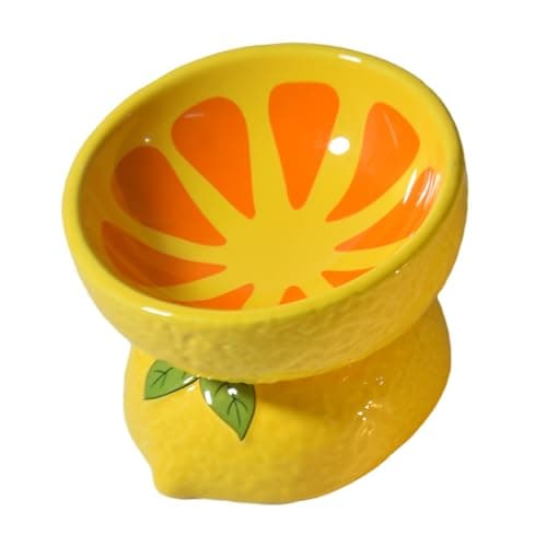 LINSHANMIN Elevated Cat Bowl, Ceramic Tilted Cat Food Bowl for Indoor Cats, Shallow Food Dish Whisker Friendly for Adult Cats and Small Medium Dogs (Yellow). 8