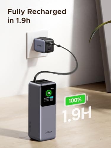 UGREEN Nexode Power Bank 20000mAh 165W with Built-in USB C Cable Laptop Travel Portable Charger, 100W Input, Fast Charging for MacBook Pro/Air/iPhone 17/16/iPad Pro/Galaxy S26 Ultra/Dell/HP and More 7