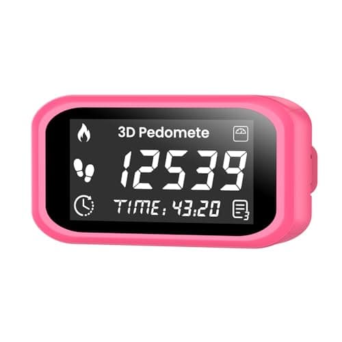 3D Pedometer for Walking, Simple Step Counter with Large Digital Display, Accurate Step Tracker with Lanyard,Clip on Pedometer for Men Women Kids Adults Seniors-Peachpink