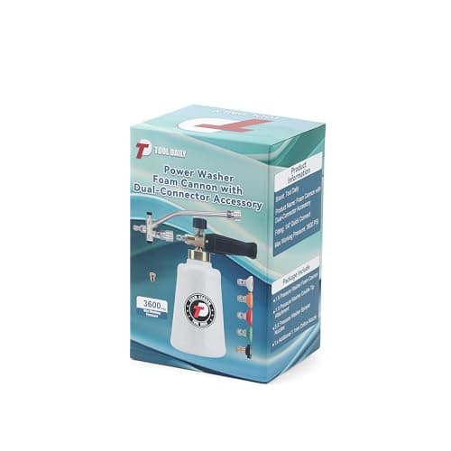 Tool Daily Foam Cannon for Pressure Washer with Double Tip Attachment, Dual Lance Wide Mouth Soap Cannon, 5 Power Washer Sprayer Nozzles, 1/4" Quick Connect, 3600 PSI 7