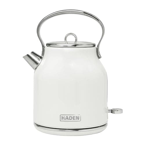 Haden Heritage 1.7 Liter Stainless Steel Electric Kettle, Hot Water Kettle with 360-Degree Base and Auto Shutoff, Ivory & Chrome