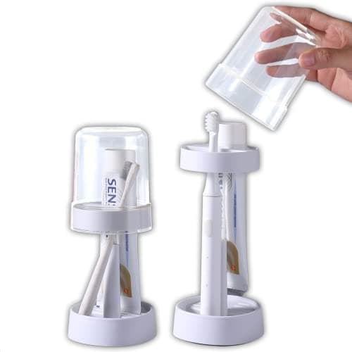 Toothbrush Holder with Cup/Cover Contains 2 Slots, Compatible with Electric Toothbrushes and Conventional Toothbrushes, Can Store Toothpaste Meiloi