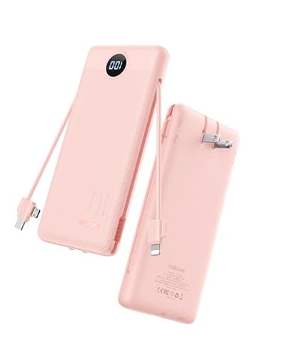 VRURC Portable Charger Power Bank - 10000mAh Fast Charging 22.5W PD 20W Portable Charger with Built in Cables, Portable Charger with Cords External Charger Travel Accessories-Pink
