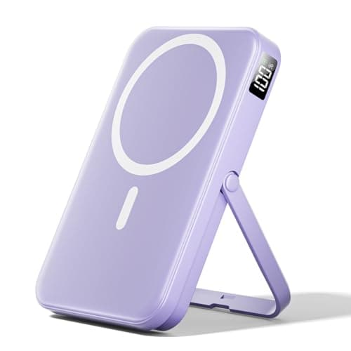 LENUTO 10000mAh Power Bank for Magsafe Battery Pack with PD 22.5W Fast Charge,Foldable Stand Portable Charger, Wireless Charger for iPhone 16/15/14/13/12 Series Travel Essential–(Purple)