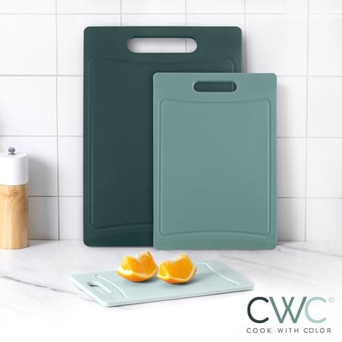 COOK WITH COLOR Non-Slip Cutting Board Set – Kitchen Essentials with Easy Grip Handle for Meat, Veggies, and Fruits, 3 Cutting Boards, Teal 3