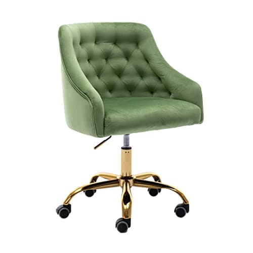 ZOBIDO Comfy Home Office Task Chair with Wheels, Cute Modern Upholstered Velvet Seashell Back Adjustable Swivel Vanity Desk Chair, for Women, for Girls, Living Room(Classic Green)