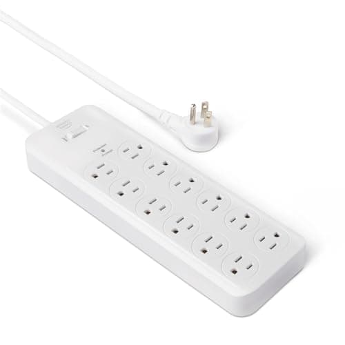 Amazon Basics 12-Outlet Surge Protector Power Strip, 4000 Joules, 8ft Extension Cord, Rectangle, for Home, Office, Gaming Room, White