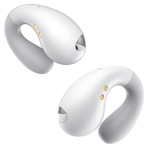 Open Ear Earbuds Wireless Bluetooth 5.3 Earphones, Flexible Clip On Ear buds with 36H Playtime LED Display Bone Conduction Headphones, Waterproof Light Weight Fit for Every Ear, Sport Frosted White