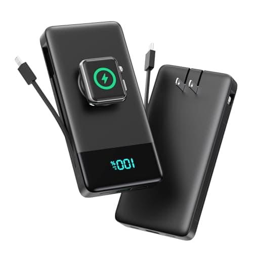 Portable Charger for iPhone with Built in Cables & Wall Plug,6-in-1 10800mah Power Bank With iWatch Charger,QC4.0+25W PD Fast Charging LCD Display Battery Pack for iPhone 16/15/14,Android,Apple Watch