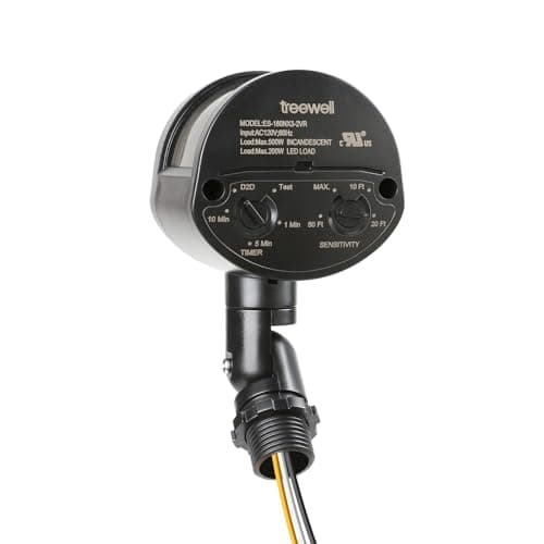 TREEWELL Motion Sensor, 180-Degree Replacement Motion Detector, Adjustable Time & Detection Sensitiity Up to 60 Feet Range, 3 Working Modes Pir Motion Sensor for Security Floodlight, Black, UL Listed