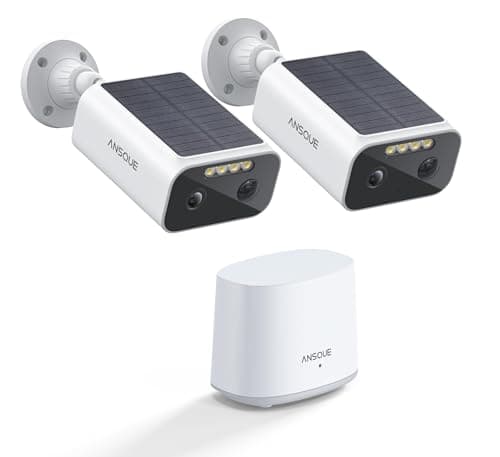 ANSQUE Solar Security Cameras Wireless Outdoor, 2-Cam-Kit, 2K Home Security Camera System, 365-Day Battery Life, No Subscription Fee, Easy to Install, Color Night Vision, Local Storage