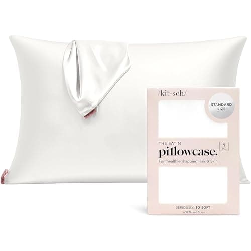 Kitsch Satin Pillowcase with Zipper for Hair & Skin - Softer Than Silk Pillow Cases, Smooth Cooling Satin Pillow Case, Wrinkle-Free, Machine Washable - Pillow Cases Standard Size (19x26) - Ivory