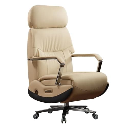 Kinnls Carlo Ergonomic Power Recliner Chair for Long Hours, Leather Electric Luxury Office & Home Desk Chair with Back Heating and Ventilation, 3-Speed Cooling, 400Lbs Capacity (Light Coffee)