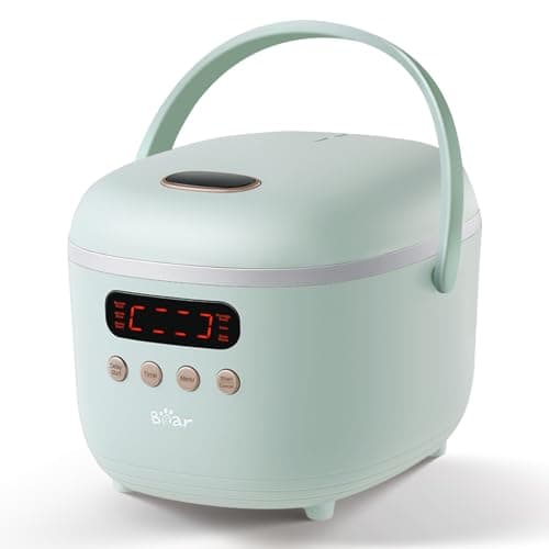 Bear Rice Cooker 4 Cups (UnCooked), Rice Cooker Small, 6 Cooking Functions, Advanced Fuzzy Logic Micom Technology, 24 Hours Preset Keep Warm, for White/Brown Rice Quinoa Oatmeal Soup Cake, 2L Green