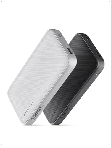 AMEGAT 2 Pack Portable Charger, 10000mAh USB C Power Bank Ultra Slim 15W External Charging Battery Pack for iPhone 17/16/15/14/13, Galaxy S25/24, Pixel and More
