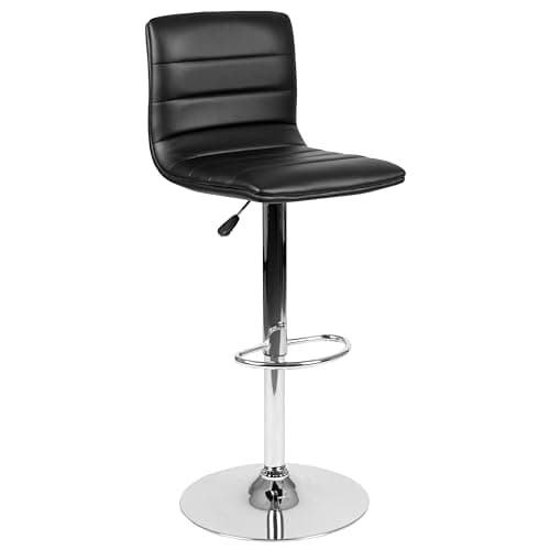 Flash Furniture Vincent Modern Adjustable Height Barstool with Footrest and Padded Mid-Back, Upholstered Vinyl Bar/Counter Height Stool, Black/Chrome