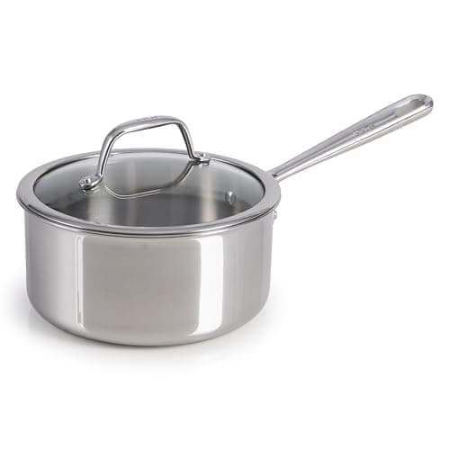 T-Fal Pro Tri-Ply Stainless Steel Sauce Pan with Lid, 2 Quart Saucepan with Lid, Induction Pot, Oven Safe 500F, Lid-350F, Fast & Even Heat, Professional Quality & Durability, Silver