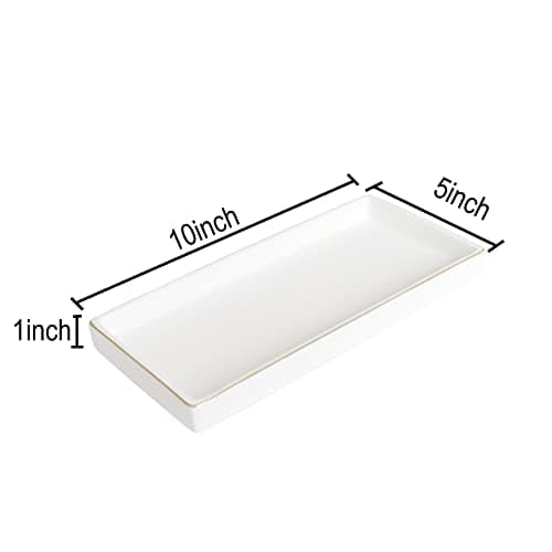 10 x 5 Ceramic Bathroom Tray for Countertop, Decorative Vanity Tray for Dresser Tops, Small Rectangular Trays for Perfume, Candle, Jewelry, Cosmetics (White) 5