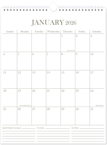 Calendar 2026 - Wall Calendar from January 2026 - June 2027, 2026-2027 Wall Hanging Calendar with Thick Paper, 12" x 14.5", Gold
