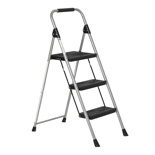 Amazon Basics Folding 3 Step Portable Ladder with Wide Anti-Slip Pedal, Black