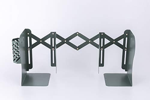 JIARI Adjustable Metal Bookends with Expandable Design, Blue, Heavy-Duty Book Organizers for Shelves, 1pcs Pen Holder (Blue) 9