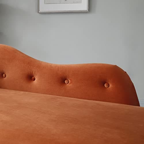 HomSof Velvet Chaise Lounge with Storage, Buttons Tufted Lounge Chair Indoor, Orange Reclining Chair Solid Wood Legs with 1 Pillow 5