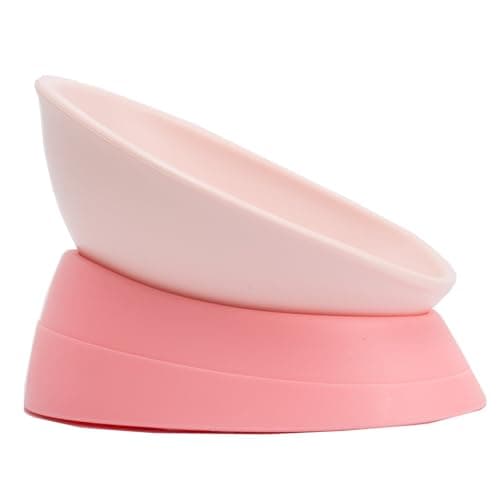 Bulldog Bowl Anti-Slip Dog Cat Dish Detachable Rubber Dog Bowl Pet Sterile Tilted Pet Feeder Slope Base (Pink, 2 Cup (Small/Medium Dog))