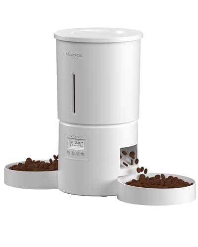 Dual Automatic Cat Feeder 2 Cats,6 Meals/Day,12 Portions/Meal,4.2L Dual Power Double Bowls Feeder,Dry Food Auto Pet Dispenser,10S Voice Record,Flexible Schedule Timer (White,Basic Dual Bowls)
