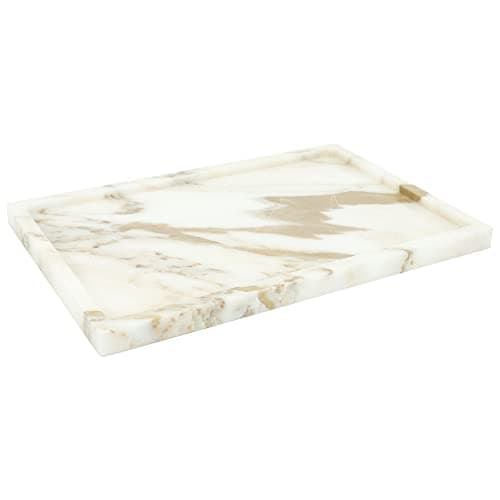 100% Natural Marble Serving Tray Luxury Marble Storage Tray for Home Decor Stone Tray for Bathroom/Kitchen/Vanity/Dresser,Plate Holder for Tissues, Candles, Towel 6