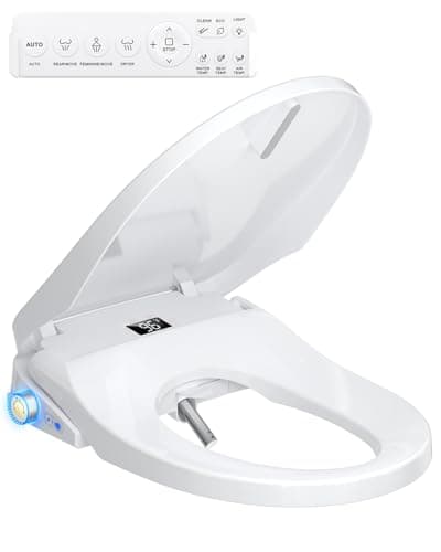 RUIFQ Bidet Toilet Seat Elongated, Electric Heated Seat with Instant Warm Water, Remote & Side Knob Control, Self-Clean Nozzle, Soft Close Lid, Night Light, Warm Air Dryer