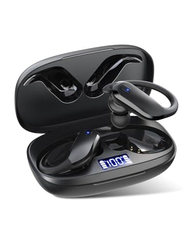 NDO Wireless Earbuds Bluetooth 5.3 Headphones Sport,IPX7 Waterproof Sports Earphones with Earhooks,48H Playtime,Lightweight 7.8g,Fast Charging Case,Noise Cancelling Mic for Running Gym Workout-Black