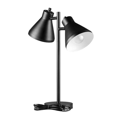 Globe Electric 18" 2-Light Desk Lamp, Industrial Design, Pivoting Heads, Matte Black Finish, Dual On/Off Switches, E26 Base, 52999