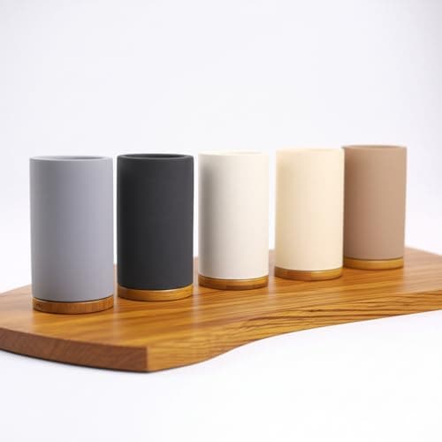 Matani Bamboo Toothbrush Holder Diatomite Tooth Brush Organizer - Storage Stand for Small Bathroom & Counter - Removable Base & Drain Holes, Water-Absorbent & Quick-Drying (Off White) 8