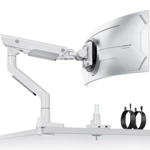 monTEK Sleek Aluminum Monitor Arm for 17–57” Ultrawide Screens up to 59.4 lbs, USB 3.0 A/C, Heavy Duty Single Monitor Arm Desk Mount, Pneumatic Lift, Quick-Release Plate, Clamp/Grommet, VESA 100x100 10