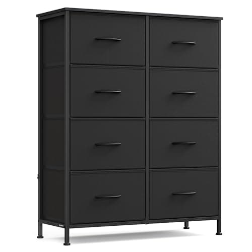 SONGMICS Dresser for Bedroom, Chest of Drawers, Steel, MDF, 8 Non-Woven Fabric Drawers, Storage Organizer Unit, Closet, Entryway, Ink Black and Ebony Black ULGS124B01S