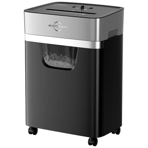 BONSEN 14-Sheet Paper Shredder for Home Office, Heavy Duty Cross Cut Shredder with 5.3 Gal Pullout Bin, Quiet Shredder for CDs/Credit Card/Staple, P-4 Security, Anti-Jam System