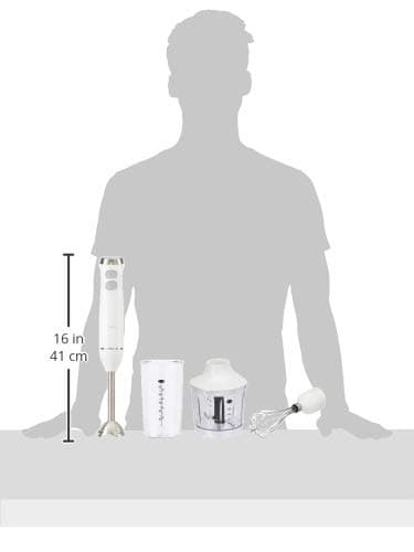 Amazon Basics 300W 4-In-1 Immersion Hand Blender for Soup, Handheld with Blending Stick, Whisk, Chopper and Beaker, Variable Speed Control and Turbo Mode, Powerful Motor, 5-ft Power Cord, White 5