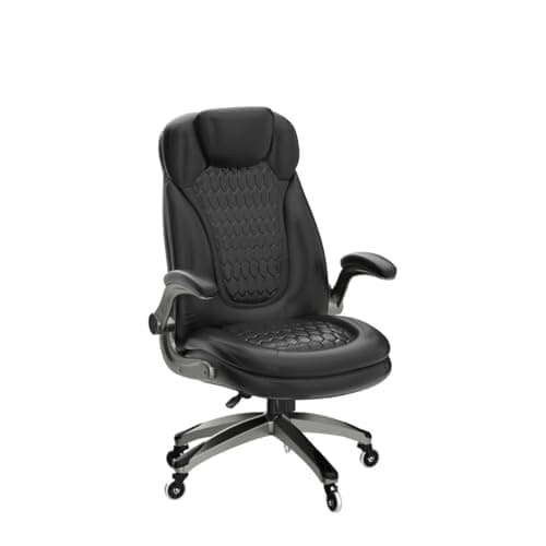 Executive Office Chair-Ergonomic Computer Desk Chair, High Back Leather Chair with Padded Flip-up Arms, Swivel Home Office Chair Upgraded Caster-Black 9