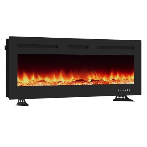 Garvee 50Inch Electric Fireplace Inserts - Ultra Narrow Frame Wall Mounted Fireplaces with 3 Heating Modes, 12 Flame Colors, Remote Control/Timer, Low Noise