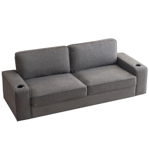AMERLIFE 89 inch Couch, 3-Seater Sofa Couch- Deep Seat Sofa with 2 USB Charging Ports & 2 Cup Holders, Modern Sofas for Living Room, Charcoal Grey Chenille 7