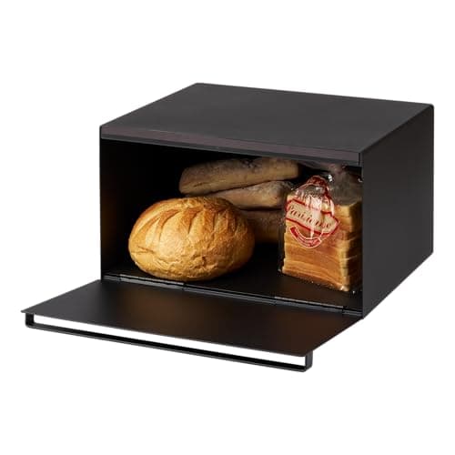 YAMAZAKI Home Tower Bread Box Keeper Holder Container, Metal Bread Holder Saver, Slim Space Saving Counter Storage - Steel