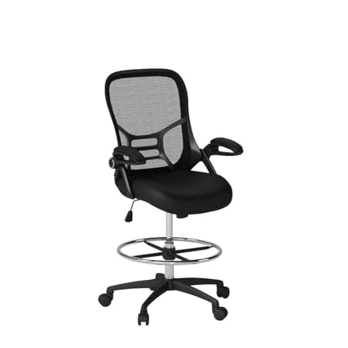HYLONE Drafting Chair Tall Office Chair High-Back Mesh Standing Desk Stool with Adjustable Footrest Ring and Flip-Up Arms (Black) 5