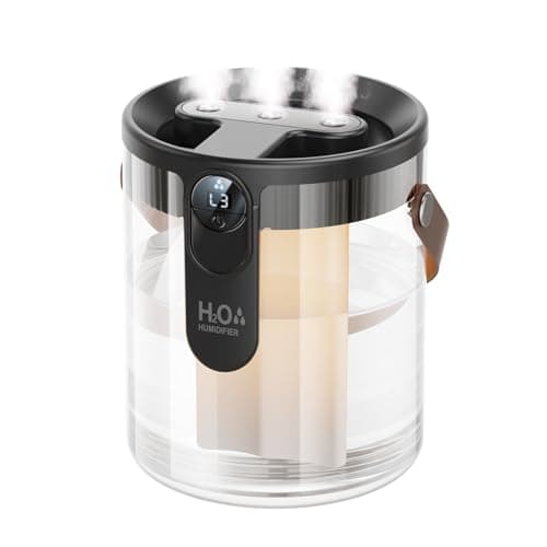 KIMMOO Rechargeable Portable Top Fill Humidifier, Smart Humidifiers for Bedroom, Night Light, 1.4L Cool Mist Humidifier for Office Home Plant Baby, 3-Speed Mist Control, Quiet, Auto Shut-Off (Grey)